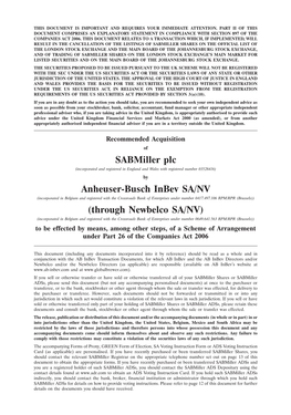 Sabmiller Plc Anheuser-Busch Inbev SA/NV