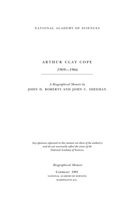 ARTHUR CLAY COPE June 27, 1909-June 4, 1966 by JOHN D