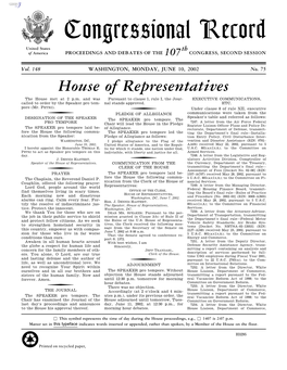 Congressional Record United States Th of America PROCEEDINGS and DEBATES of the 107 CONGRESS, SECOND SESSION