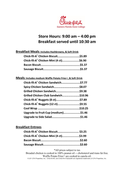 Chick-Fil-A Menu