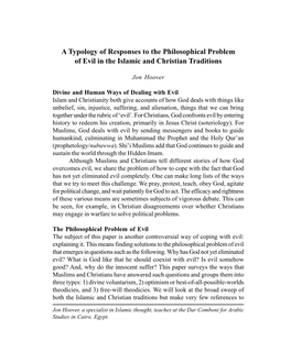 A Typology of Responses to the Philosophical Problem of Evil in the Islamic and Christian Traditions of Evil in the Islamic and Christian Traditions