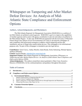 Whitepaper on Tampering and After Market Defeat Devices: an Analysis of Mid- Atlantic State Compliance and Enforcement Options ______