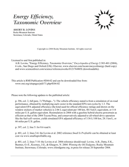 Energy Efficiency, Taxonomic Overview