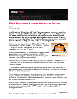 MPAA: Megaupload Shutdown Was Massive Success