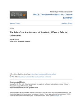 The Role of the Administrator of Academic Affairs in Selected Universities