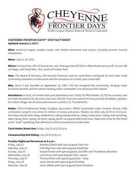 CHEYENNE FRONTIER DAYS™ 2017 FACT SHEET Updated January 3, 2017