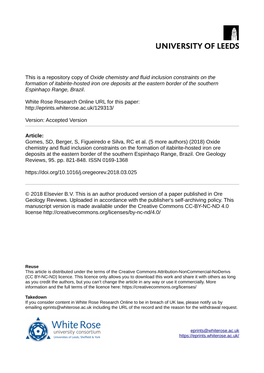 Oxide Chemistry and Fluid Inclusion Constraints on the Formation of Itabirite-Hosted Iron Ore Deposits at the Eastern Border of the Southern Espinhaço Range, Brazil