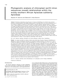 Phylogenetic Analysis of Chloroplast Rps16 Intron Sequences Reveals Relationships Within the Woody Southern African Apiaceae Subfamily Apioideae