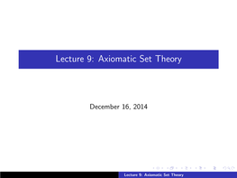 Lecture 9: Axiomatic Set Theory