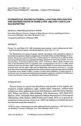 Factors Known to Control the Distribution and Growth of Lotic Aquatic Ma- Crophytes Include Turbulence, Light, Surface-Water