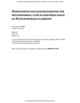 Homogeneous Nuclear Background for Mitochondrial Cline in Northern Range of Notochthamalus Scabrosus