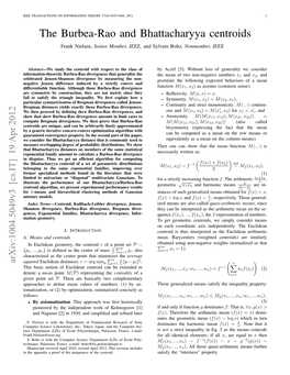 The Burbea-Rao and Bhattacharyya Centroids Frank Nielsen, Senior Member, IEEE, and Sylvain Boltz, Nonmember, IEEE