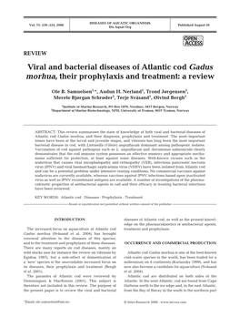 Viral and Bacterial Diseases of Atlantic Cod Gadus Morhua, Their Prophylaxis and Treatment: a Review