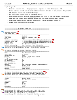 Csc 220 Asmt 02, Part B, Sample Output 01 Duc Ta