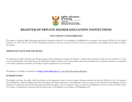 Private Higher Education Institutions