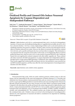 Oxidized Perilla and Linseed Oils Induce Neuronal Apoptosis by Caspase-Dependent and -Independent Pathways