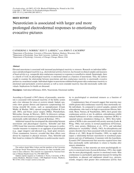 Neuroticism Is Associated with Larger and More Prolonged Electrodermal Responses to Emotionally Evocative Pictures