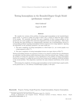 Testing Isomorphism in the Bounded-Degree Graph Model (Preliminary Version)∗