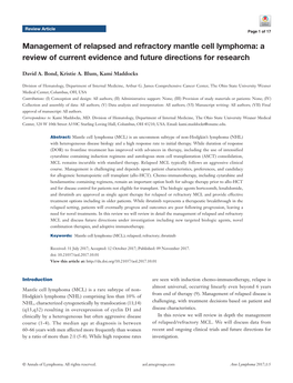 Management of Relapsed and Refractory Mantle Cell Lymphoma: a Review of Current Evidence and Future Directions for Research