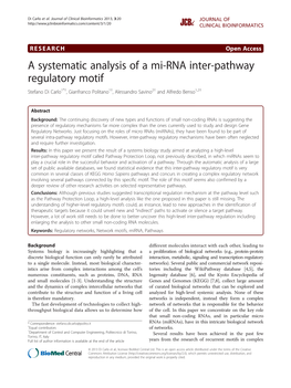 A Systematic Analysis of a Mi-RNA Inter-Pathway Regulatory Motif Stefano Di Carlo1*†, Gianfranco Politano1†, Alessandro Savino2† and Alfredo Benso1,2†