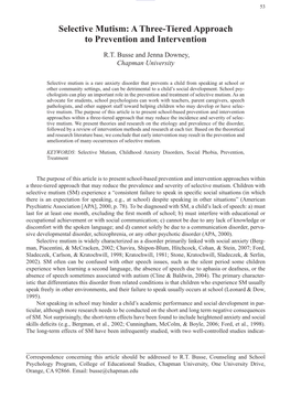 Selective Mutism: a Three-Tiered Approach to Prevention and Intervention