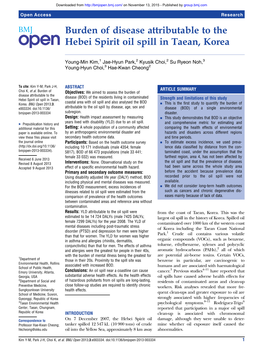 Burden of Disease Attributable to the Hebei Spirit Oil Spill in Taean, Korea