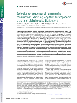 Ecological Consequences of Human Niche Construction: Examining Long-Term Anthropogenic Shaping of Global Species Distributions Nicole L