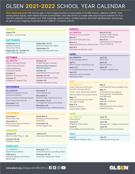 Glsen 2021-2022 School Year Calendar