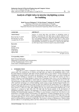 Analysis of Light Tubes in Interior Daylighting System for Building