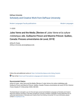 Jules Verne and the Media. [Review of Jules Verne Et La Culture Médiatique, Eds