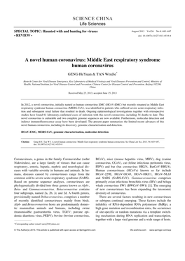 A Novel Human Coronavirus: Middle East Respiratory Syndrome Human Coronavirus