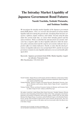 The Intraday Market Liquidity of Japanese Government Bond Futures Naoshi Tsuchida, Toshiaki Watanabe, and Toshinao Yoshiba