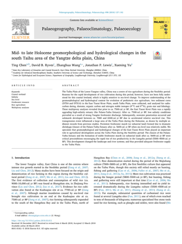 Mid- to Late Holocene Geomorphological and Hydrological Changes in the T South Taihu Area of the Yangtze Delta Plain, China ⁎ Ting Chena,B, David B