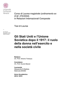 Gli Stati Uniti E L'unione Sovietica Dopo Il 1917