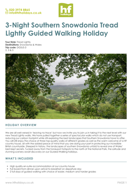 3-Night Southern Snowdonia Tread Lightly Guided Walking Holiday