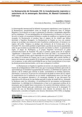 La Restauración De Fernando VII: La Transformación Represiva Y Autoritaria De La Monarquía