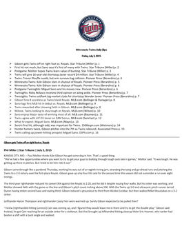 Minnesota Twins Daily Clips Friday, July 3, 2015 Gibson