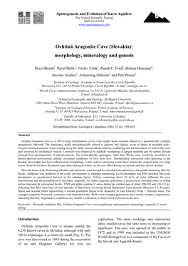 Oсhtiná Aragonite Cave (Slovakia): Morphology, Mineralogy and Genesis