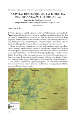 A Civitas Dos Banienses: Em Torno Da Sua Implantação E Territorium Joan Garibo Bodí (Joan@Sarq.Es), Sérgio Simões Pereira (Sergiomspereira71@Gmail.Com)