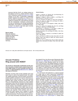 Circular Proteins: Tein Kalata B1 from the African Plant Oldenlandia Affinis (Saether Et Al., 1995)(Figure 1)