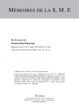 Torsion of the Witt Group Mémoires De La S