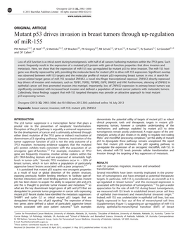 Mutant P53 Drives Invasion in Breast Tumors Through Up-Regulation of Mir-155