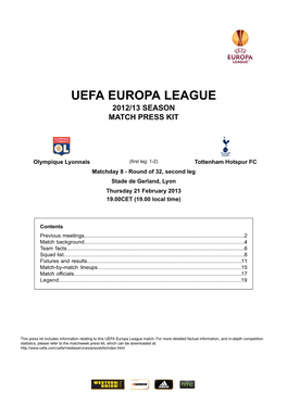 Uefa Europa League 2012/13 Season Match Press Kit