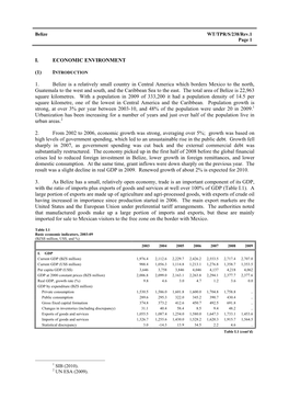 I. ECONOMIC ENVIRONMENT (1) 1. Belize Is a Relatively Small Country