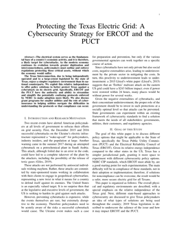 Protecting the Texas Electric Grid: a Cybersecurity Strategy for ERCOT and the PUCT