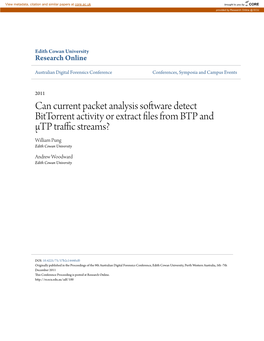 Can Current Packet Analysis Software Detect Bittorrent Activity Or Extract Files from BTP and Μtp Traffic Streams?