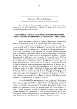 Hommage À Maurice Schumann Au Cours De Sa Réunion Du 15 Juin