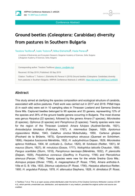 Ground Beetles (Coleoptera: Carabidae) Diversity from Pastures in Southern Bulgaria