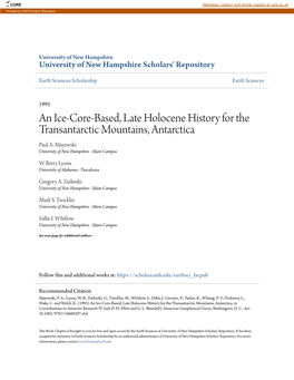 An Ice-Core-Based, Late Holocene History for the Transantarctic Mountains, Antarctica Paul A