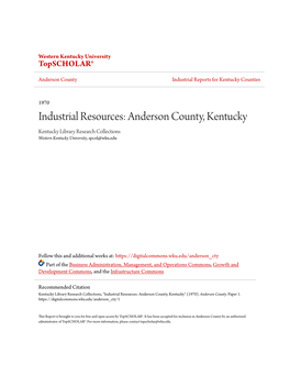 Anderson County, Kentucky Kentucky Library Research Collections Western Kentucky University, Spcol@Wku.Edu